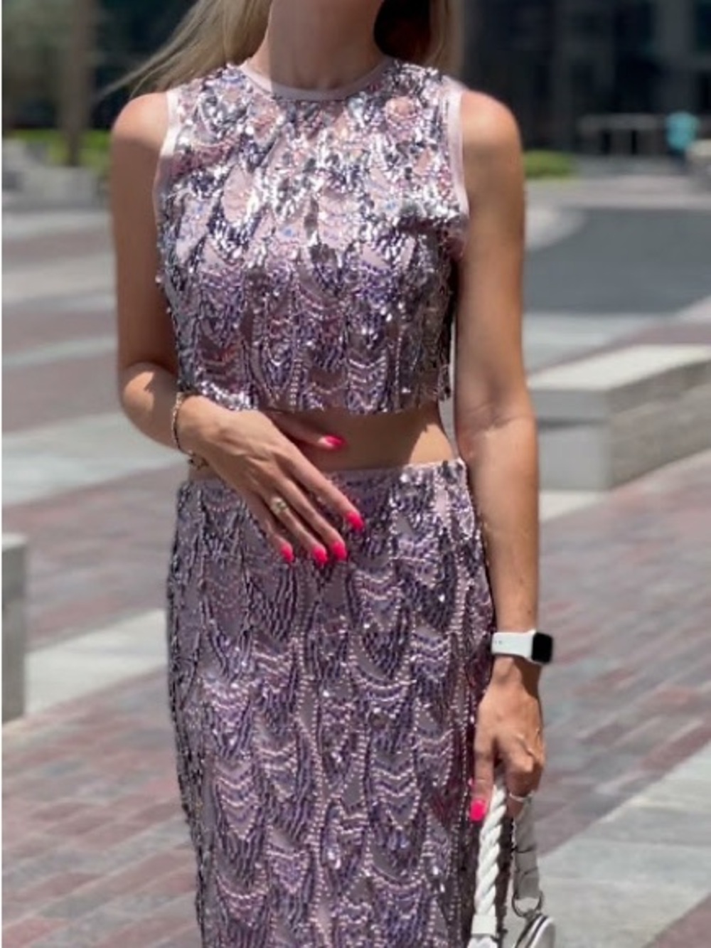 Zara Lavender Sequined Embellished Pencil Skirt - Picture 9 of 9
